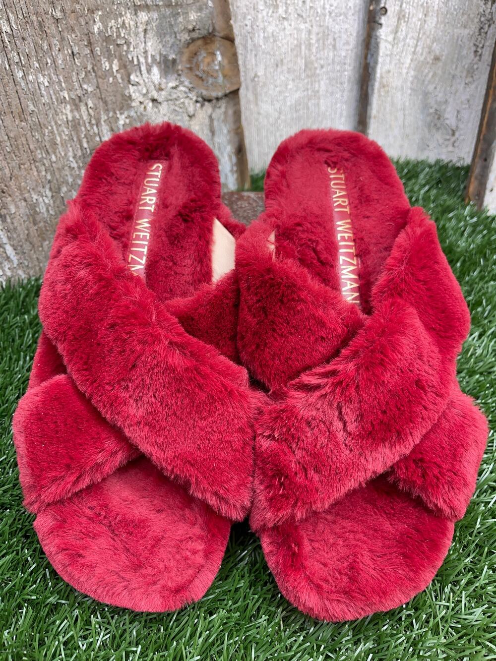 Stuart Weitzman Roza Lift Slide Chill Sandals Slippers Faux Fur Women's 8.5B